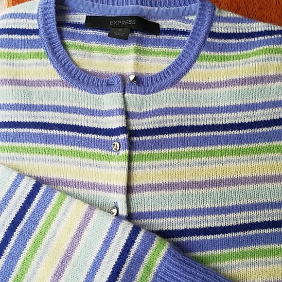 Express Striped Wool Cardigan w/Rhinestone Buttons - Picture 4 of 7